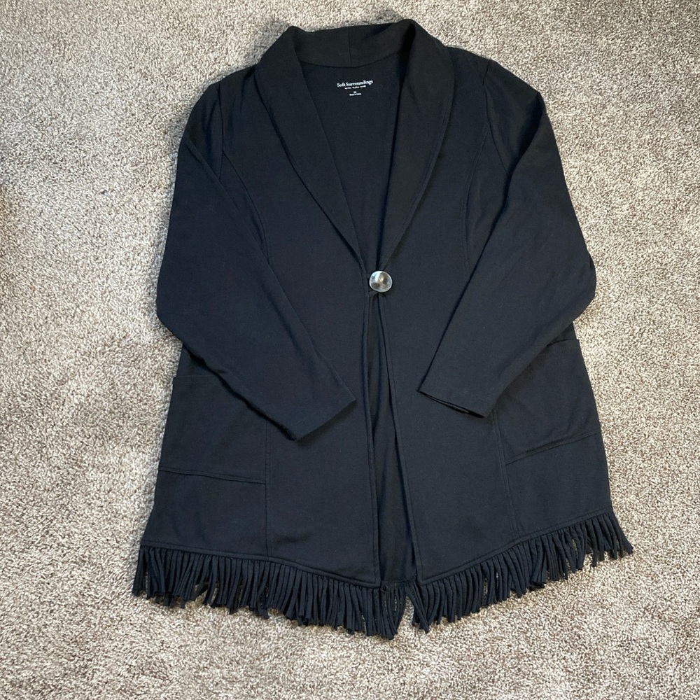 Soft Surroundings One button Fringe Blazer Cardigan Jacket Western Boho sz 2X